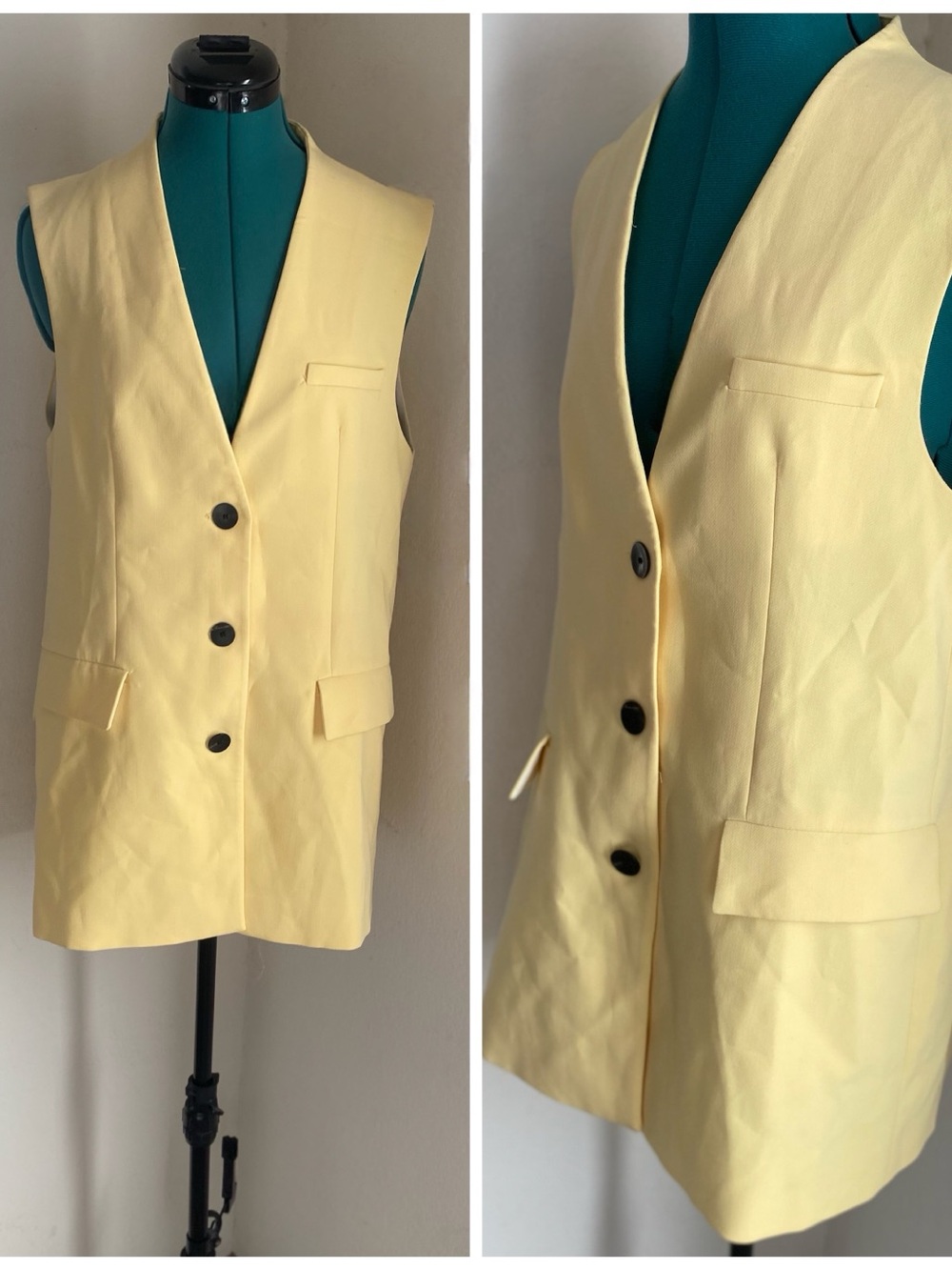 Zara Butter Pale Yellow Sleeveless Long Vest Size M